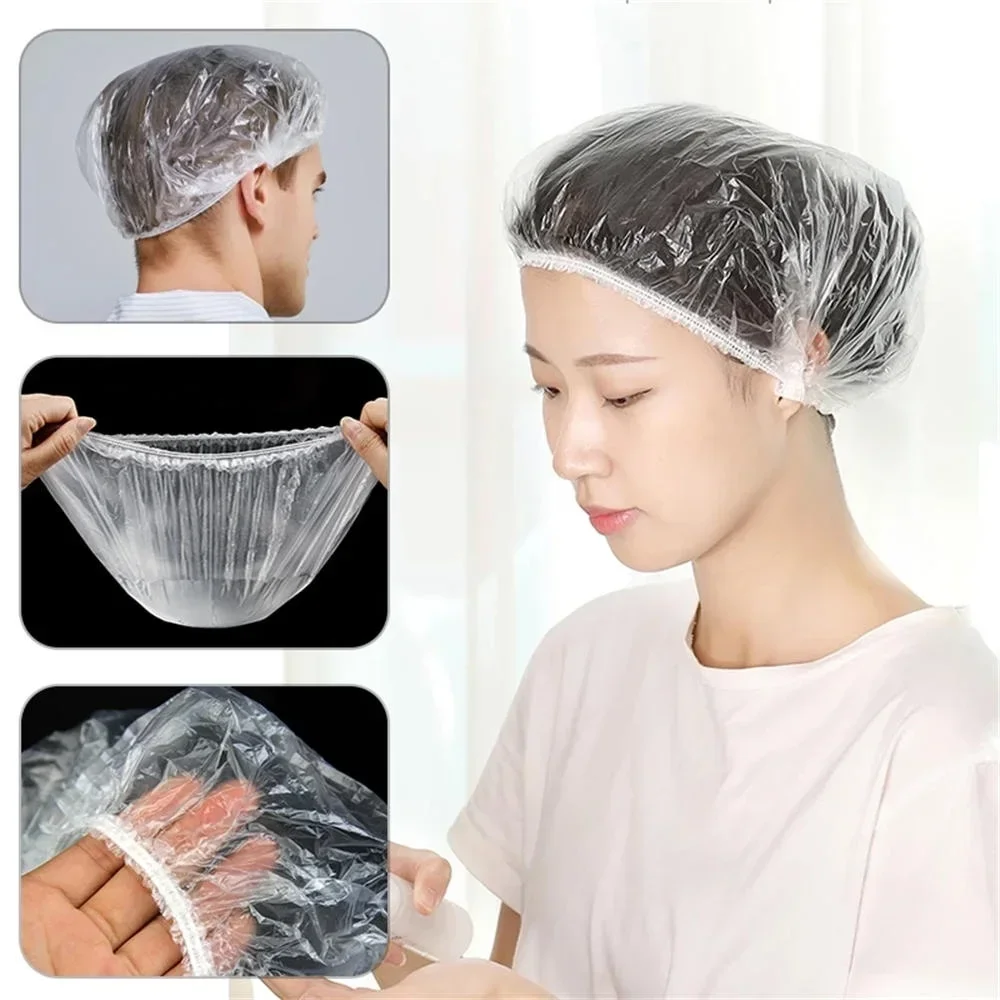 100 Pcs / Bag Hotel and guesthouse disposable shower cap batch white transparent waterproof and dustproof hair cap 5