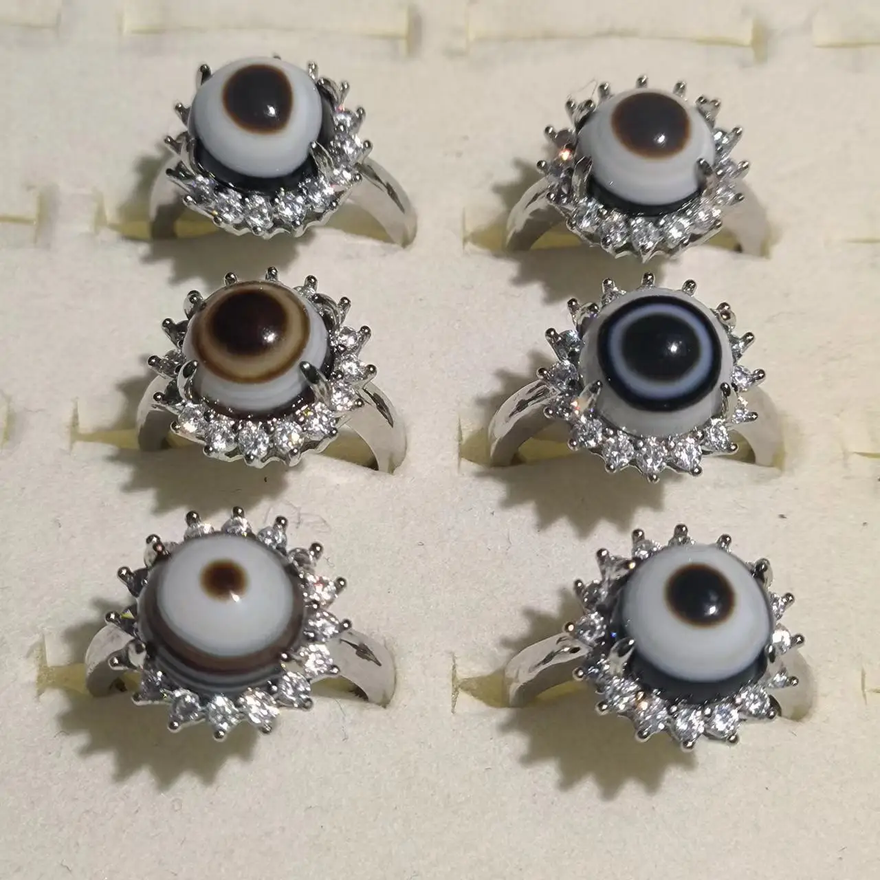 1Pcs/Lot Natural Sunflower Eye Agate Ring Black White One Eye Dzi S925 Silver Ladies Jewelry Folk-Custom Size Adjustable Taki