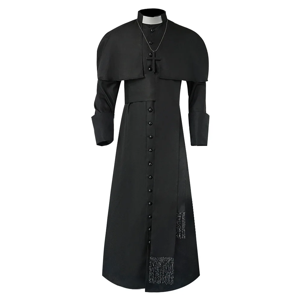 thumbnail image 1 of Disfraz de sacerdote medieval para hombre, sotana romana religiosa de la iglesia católica, disfraz de papa, pastor, padre, túnica de misionero de misa con cruz, 1 of 5