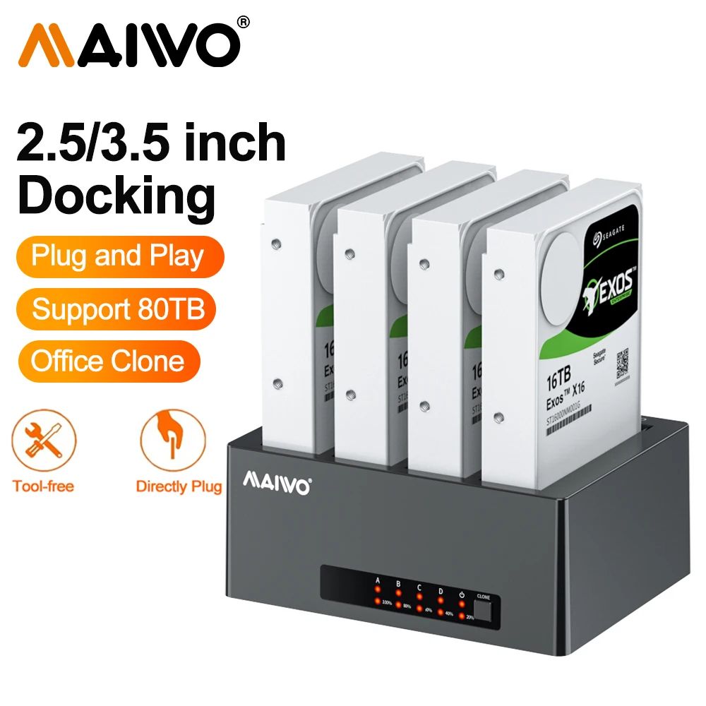 Maiwo-caixa de Disco Rígido Externo Hdd Docking Station Adaptador Sata para Usb Armazenamento de Dados com o Office Clone 2.5 3.5 Bay