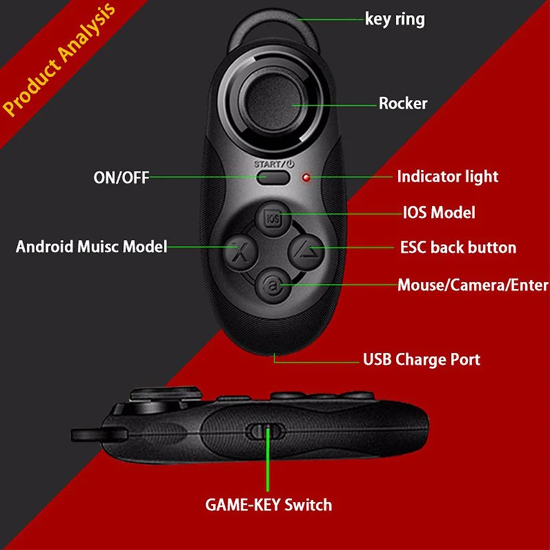 Wireless VR Remote Game Controller R1 Mini Ring Joystick Bluetooth Gamepad Camera Control For Android 3D Glasses Accessories