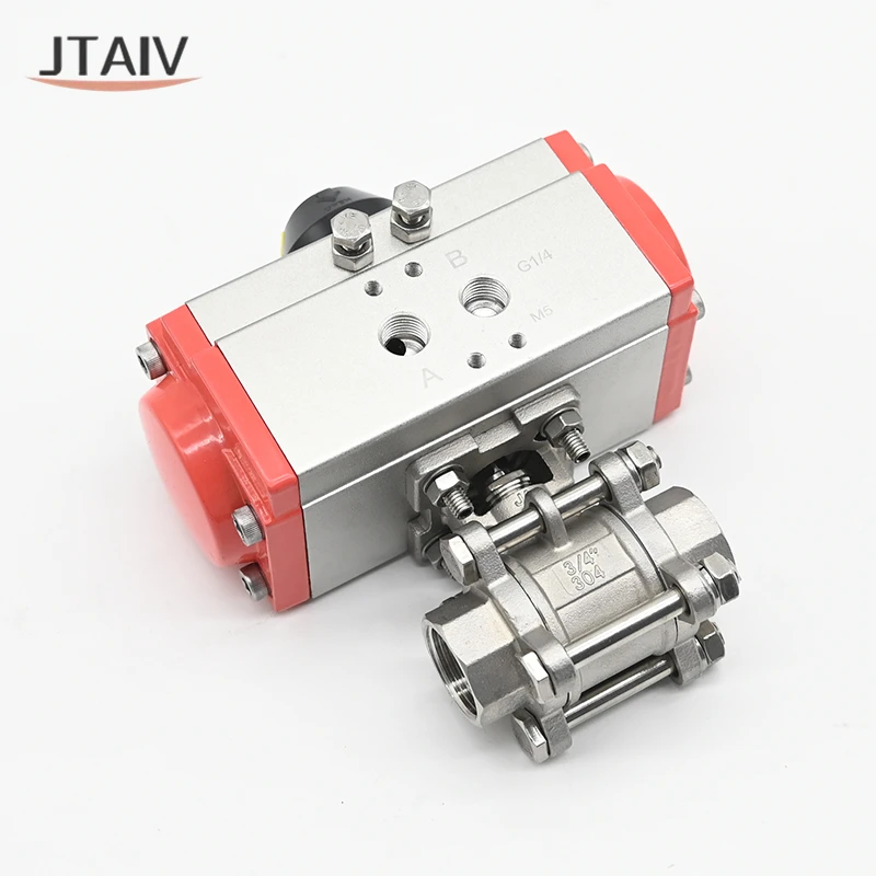 JTAIV Factory DN15-DN100 Single Double Acting Sanitary SS304 3PC pneumatic actuator Pneumatic Threaded Ball Valve