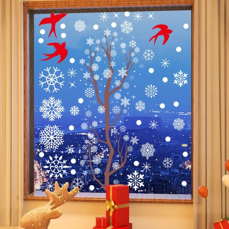 Christmas Window Stickers PVC Static Sticker Elk Snowflake Xmas Tree Glass Window Film for Shopping Mall Home Decoration Decal window stickers christmas stickers