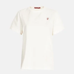 Women's Casual Embroidered Short Sleeve Cotton Tee - White - L (Beige)