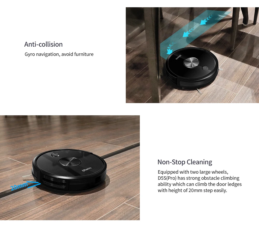 Ultenic D5S Pro Robot Vacuum Cleaner Gyroscope Navigation 3000PA Auto