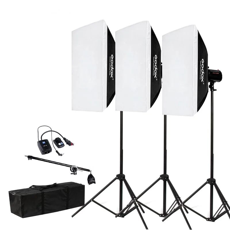 

Godox Photography Studio Flash Light KIT 3X 60W 5600K With 20"*28" Softbox background studio kit camera lighting equipment