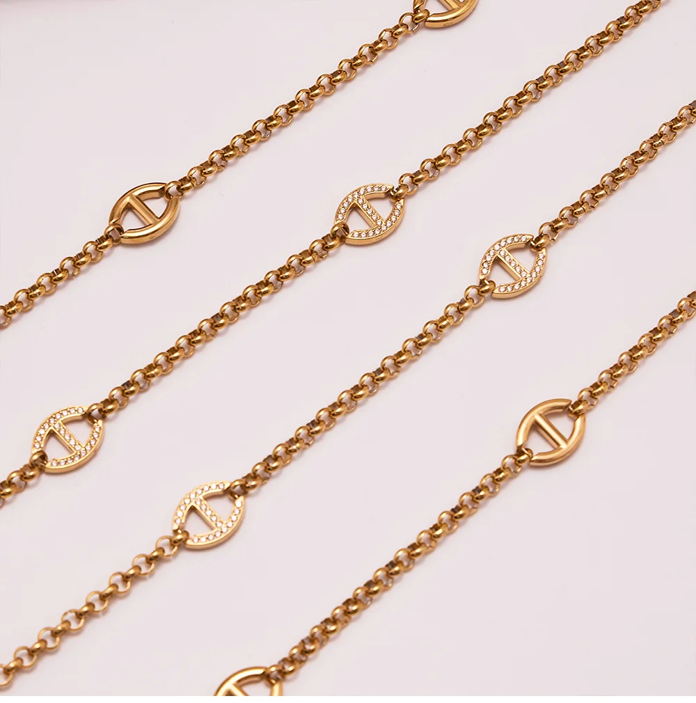 85 cm Edelstahl Vergoldete Kette Lange Halskette Für Frauen Glänzenden Zirkon Oval Anhänger Halskette Femme Wasserdicht Schmuck – Detail 8