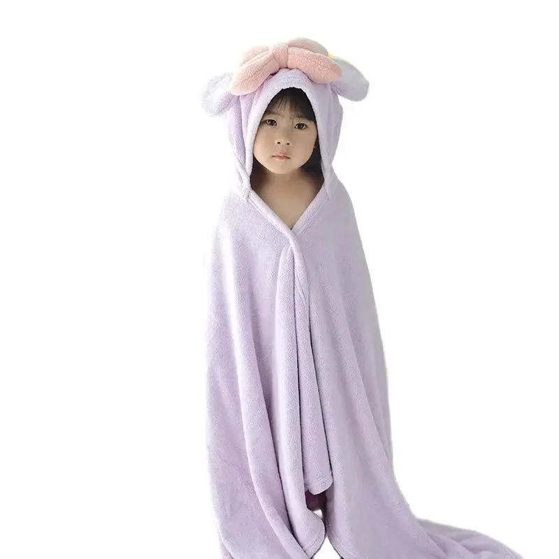 3D Cartoon Kids Hooded Shower Towel 70*130cm Ponchos Boys Girls Beach Towel Coral Fleece Wearable Children Bathrobe Bath