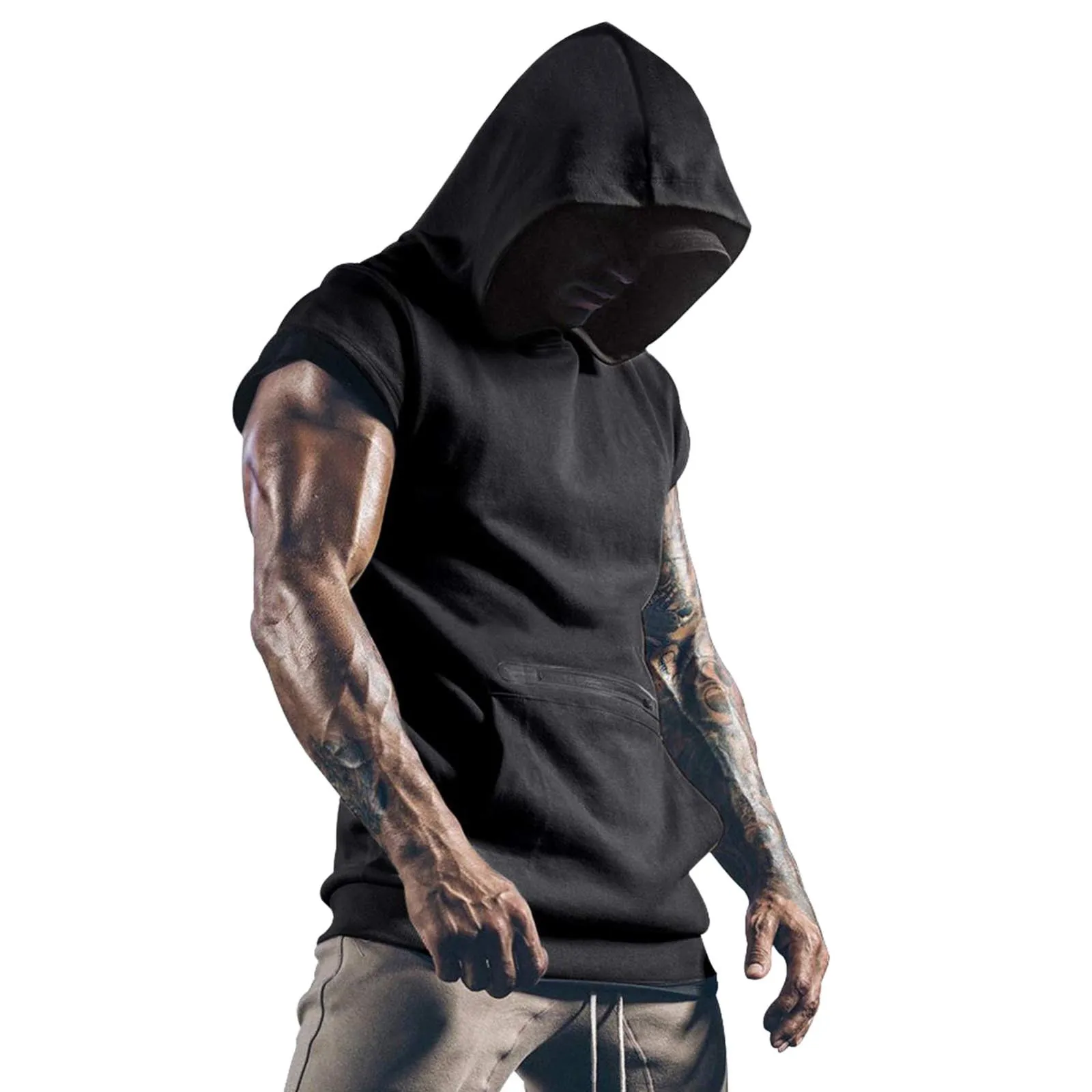 Men Hoodies Tank Top Spring Summer Casual Slim Sleeveless Hooded Shirts