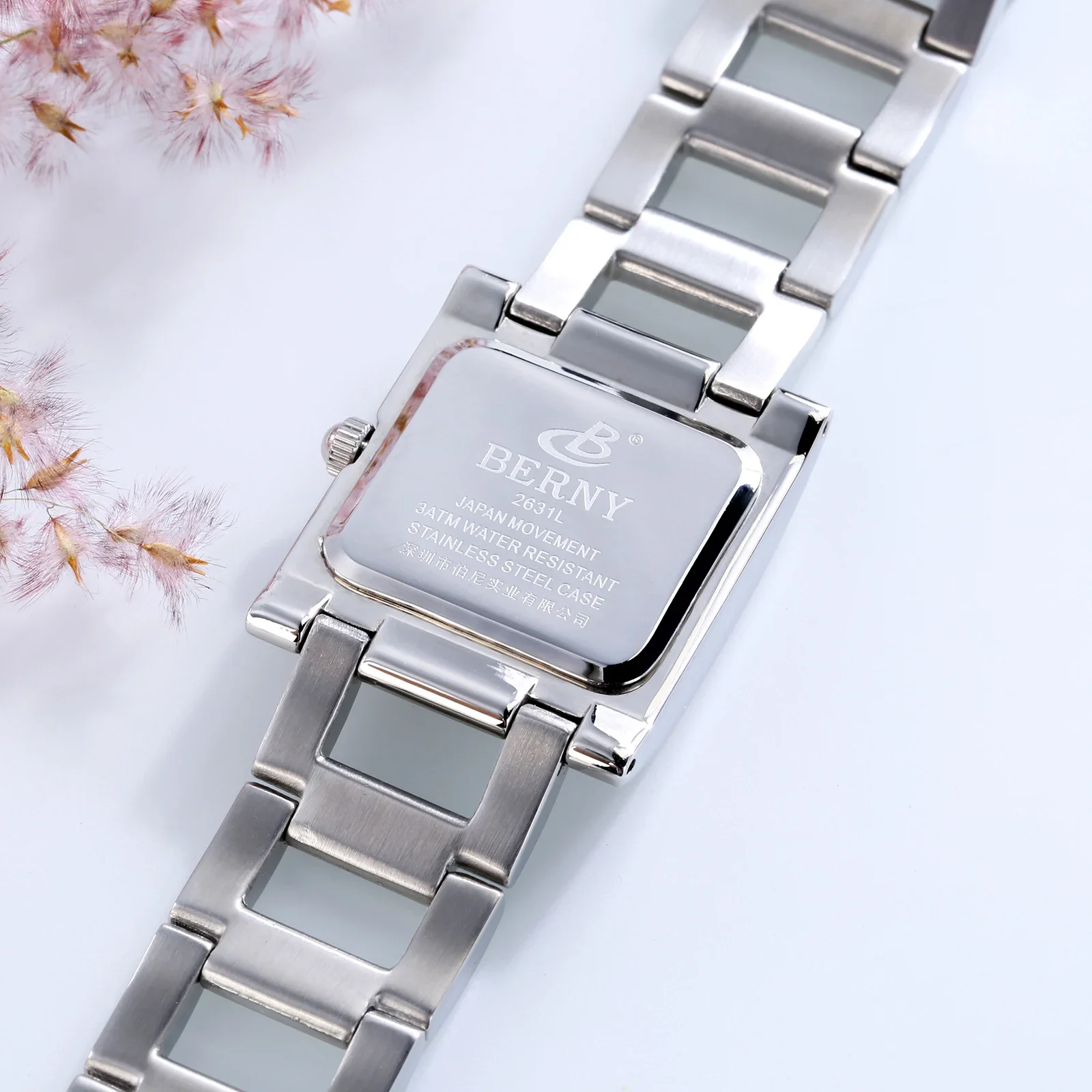 BERNY Quartz Watch for Women Calendar Fashion Casual Easy Read Stainless Steel Waterproof Ladies Square Wristwatch Elegant