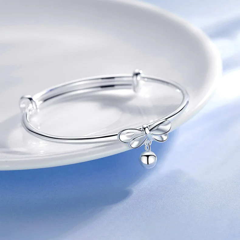

Wholesale Adjustable 925 Sterling Silver Bangle Cuff Bracelet Bow Bead Charms Jewelry for Women Wedding Nice Gift