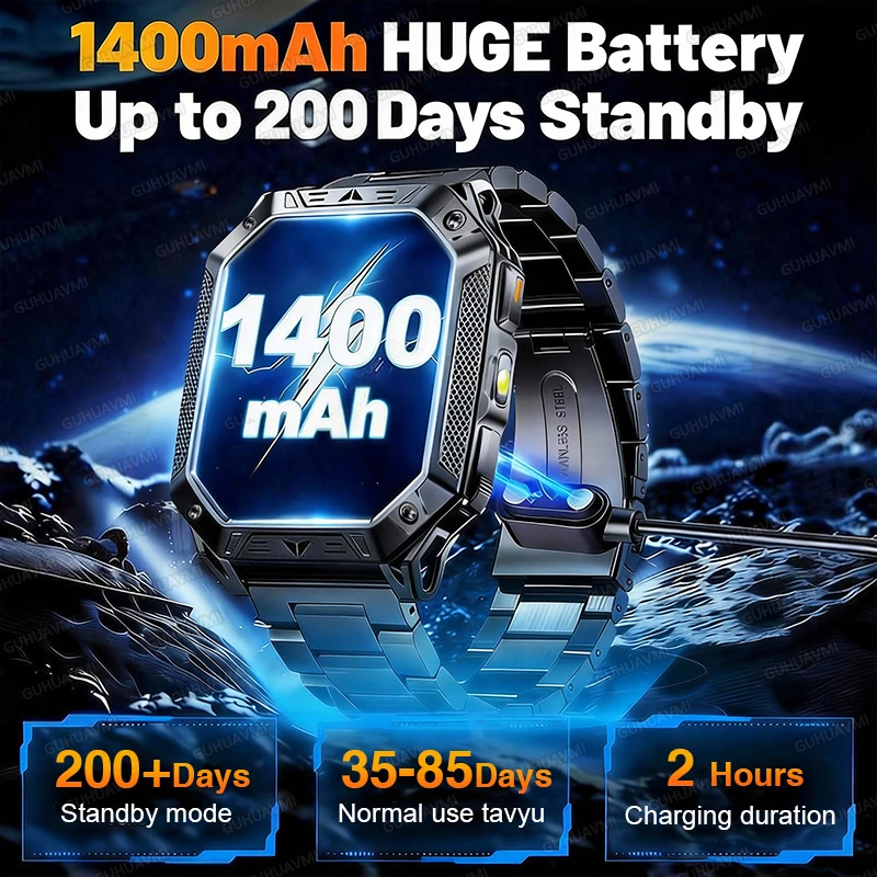 2026 New 1400mAh Ultra big Battery Smart Watch Outdoor GPS 10ATM Waterproof Bluetooth Flashlight Call HD AMOLED Sport Smartwatch 2