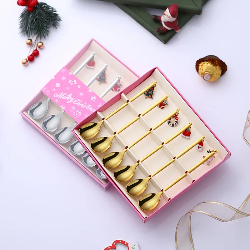 

4pcs New Year 2024 Stainless Steel Christmas Spoons Xmas Party Coffee Spoon Christmas Pendant Christmas Decorations Noel Gifts