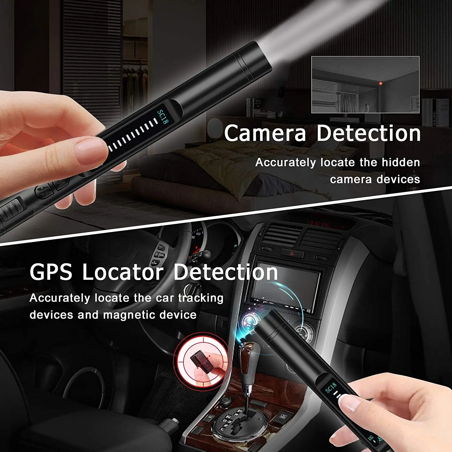 Portable Wireless Mini Camera Detectors 12 Levels Sensitivity 4 Professional Modes Home Office GPS Bug Detector