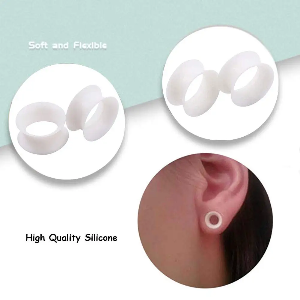 4 Paar schwarz-weiße, klare, ultradünne, doppelt ausgestellte, flexible Tunnel-Ohr-Expander-Stretching-Stecker-Ohrringe aus Silikon, 3 mm–38 mm – Detail 4