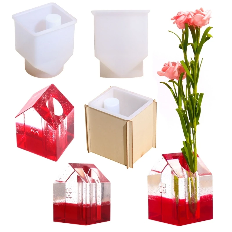 

Geometric House-shape Home Vase Silicone Molds Storage Box Mold for Making Succulent Plant Pot Flower Pot Plant Holder