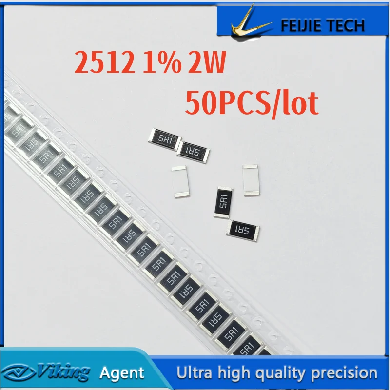 SMD Resistor 50PCS/lot 2W 2512 1% SMD high-power thick film resistor 1R 2R 4.99R 6.8R 10R 12R 15R 20R 30R 47R 56R 91R 100R 470R 1K 2K 6.8K10K