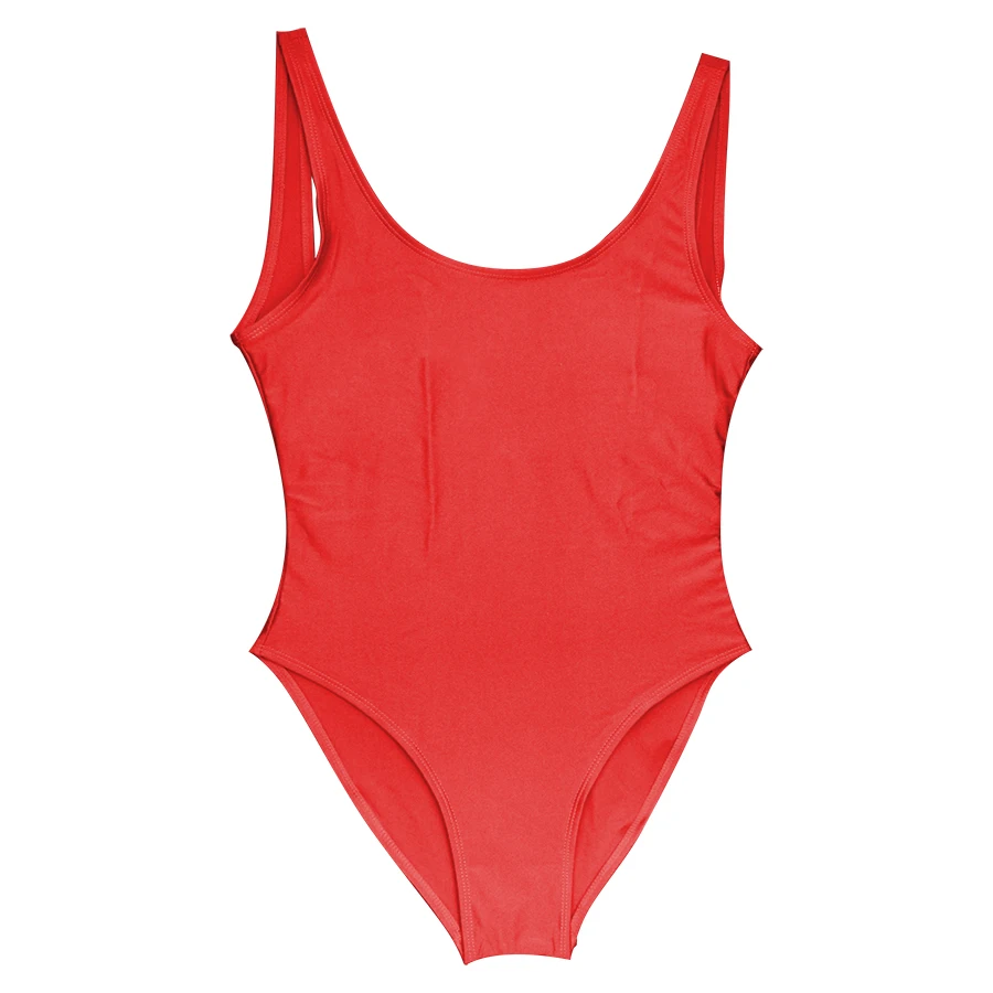 Sexy Scoop Back Swimwear Solid One Piece Swimsuit Women Red Pink White Black Bather Bathing Suit High Cut  Swim Wear For Party