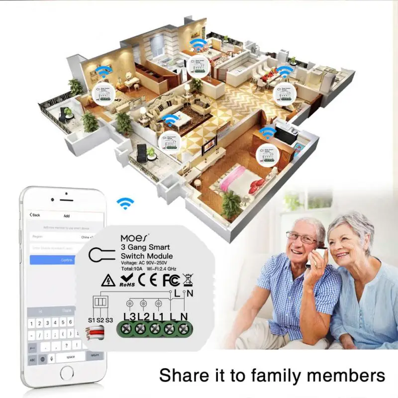 

Mini DIY WiFi Smart Light Switch 3 Gang 1/2 Way Module Smart Life/Tuya App Control Works with Amazon Alexa and Google Home