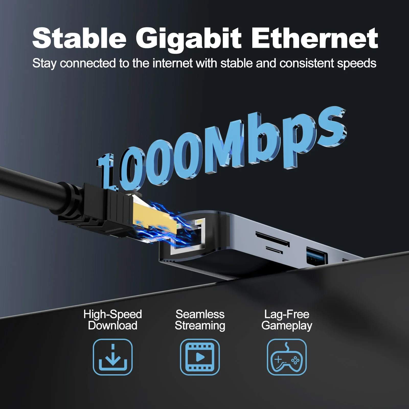 8 in 1 USB C Hub with 4K 60Hz HDTV 1Gbps Ethernet 100W Power Delivery SD/TF Card Slots USB 3.0*3 5Gpbs Data Ports for MacBook