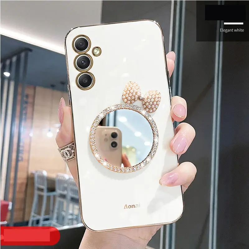 Make Up Mirror Diamond Bling Case Per Samsung Galaxy A34 A54 A21S A20S 5G A10 A10S A11 A12 A13 A14 A02 A03 Stand Cover