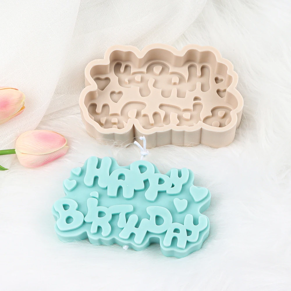 

Happy Birthday Silicone Candle Mold Gift Crafts For Party Decor DIY Chocolate Sugar Baking Cake Decorating Tools Soap Resin Mold