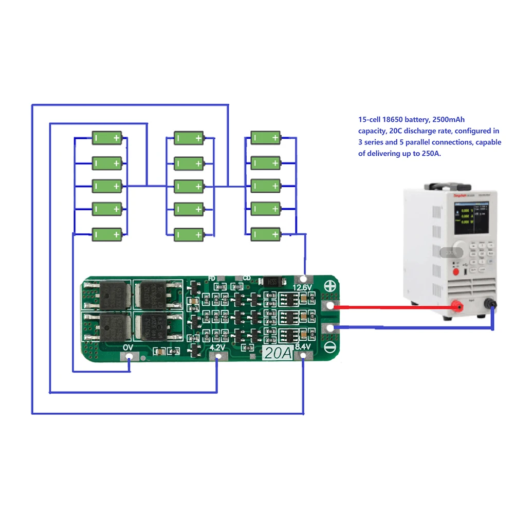 리튬 배터리 BMS 보호 보드 3S 12.6V 20A 리튬 이온 배터리 DIY 프로젝트용 과충전 및 과방전 방지 장치