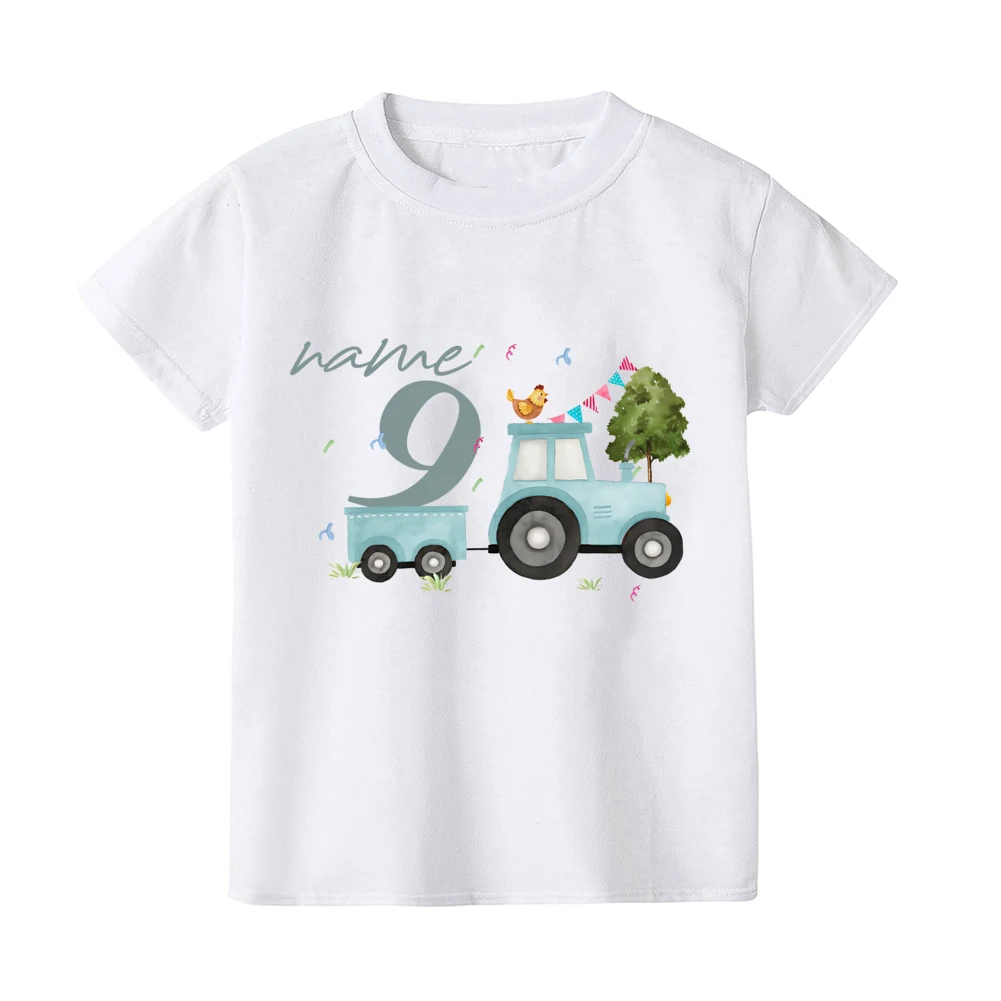 Personalized Birthday Child Boy Girl Tractor Farm Farm Animals Printed Birthday Shirts Summer Short Sleeve Children's T-shirt 3
