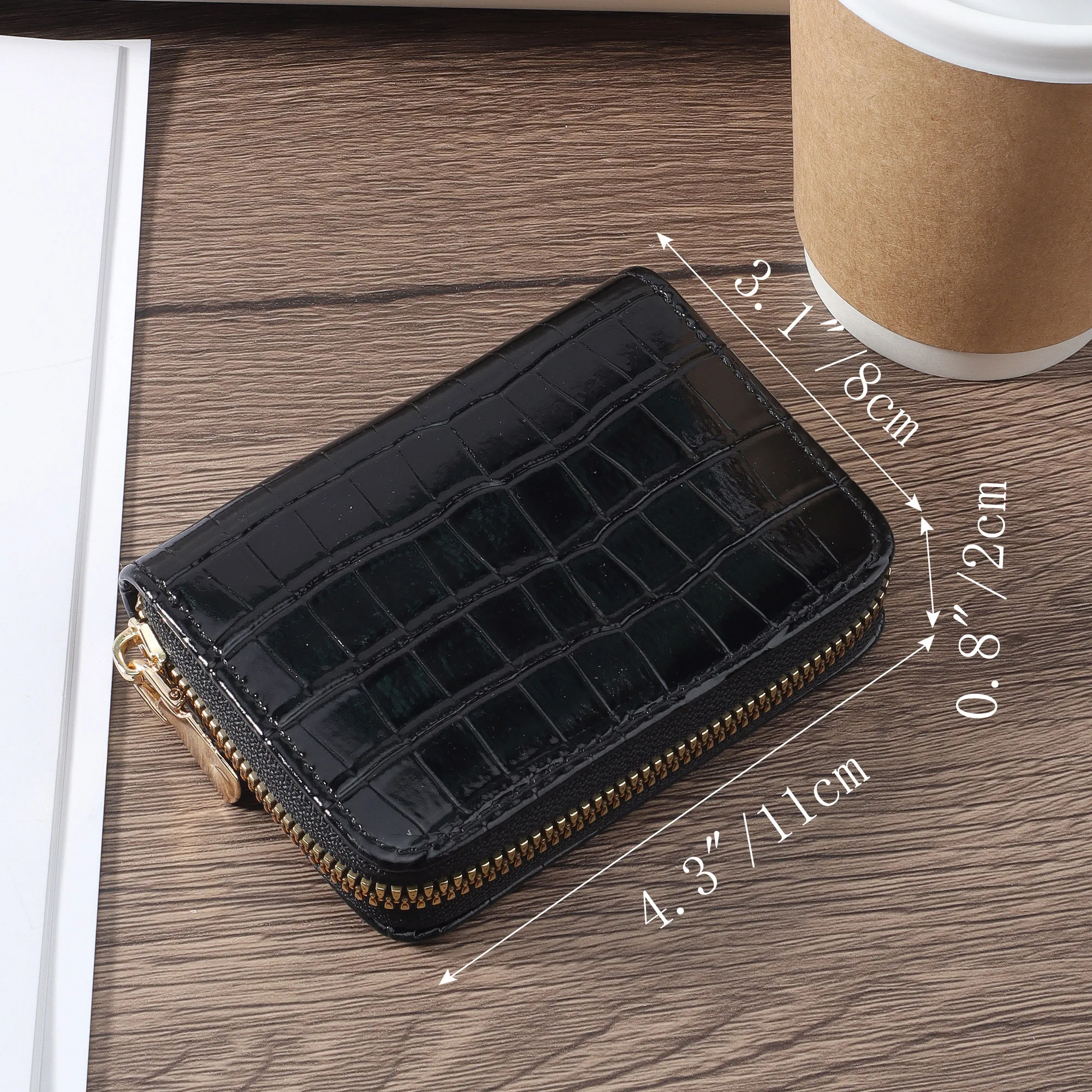 New leather women's card case, short zippered wallet, credit card holder zippered case, women's short wallet
