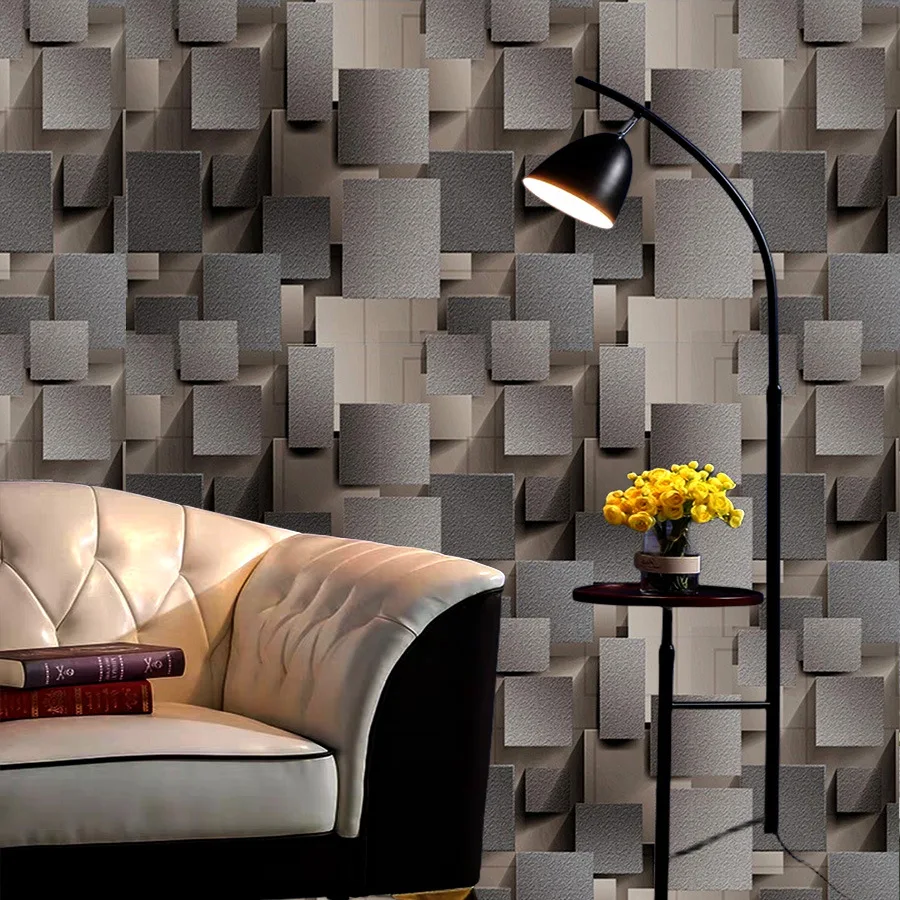 פאנלי קיר מרובעים בתלת מימד - טפט PVC מינימליסטי, עצמי דביק ליישום קל על קירות רקע, מושלם לעיצוב הבית