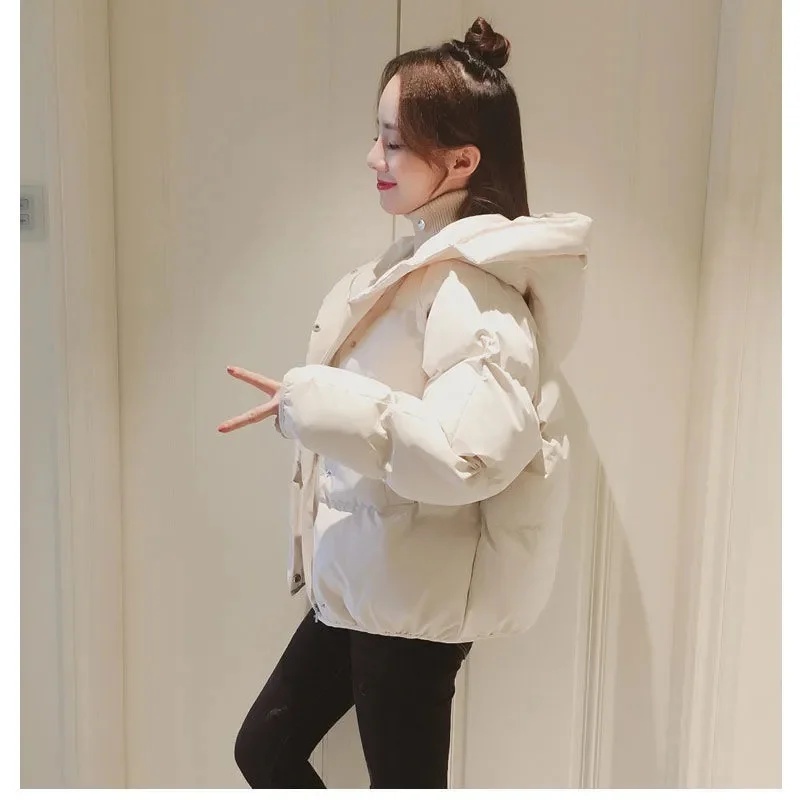 

2023 New Women Winter Jacket Cotton Padded Hooded Parkas Female Casual Thick Warm Coats Loose Jackets Solid Color Outerwear