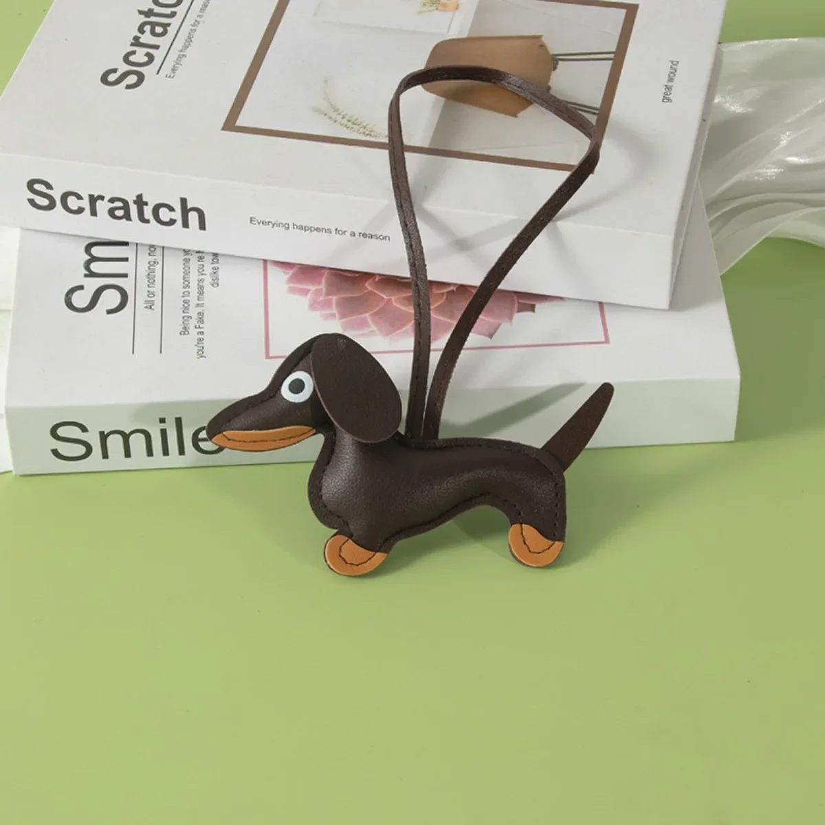 Dachshund Keychain Leather Charm - Detail Shot 3
