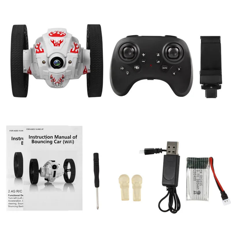 Rc Bounce Car 2.4g Jumping Car No Camera Or With Wifi Camera 2.0mp Flexible Wheels Rotation Rc Small-Scale Robot Car Boy'S Gift 3