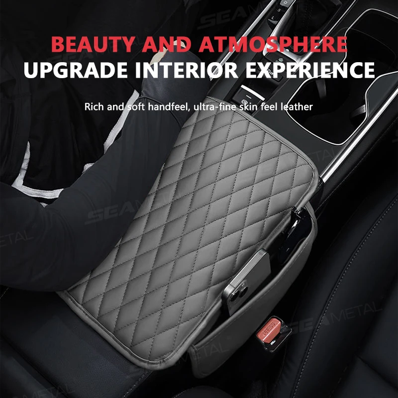 Car Armrest Cushion Pu Leather Black Console Box Protector