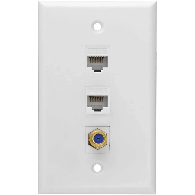 Ethernet Coax Wall Plate 2 Port Cat6 RJ45 Keystone And 1 Port F Type Connector Coax Keystone Female To Female Wall Plate