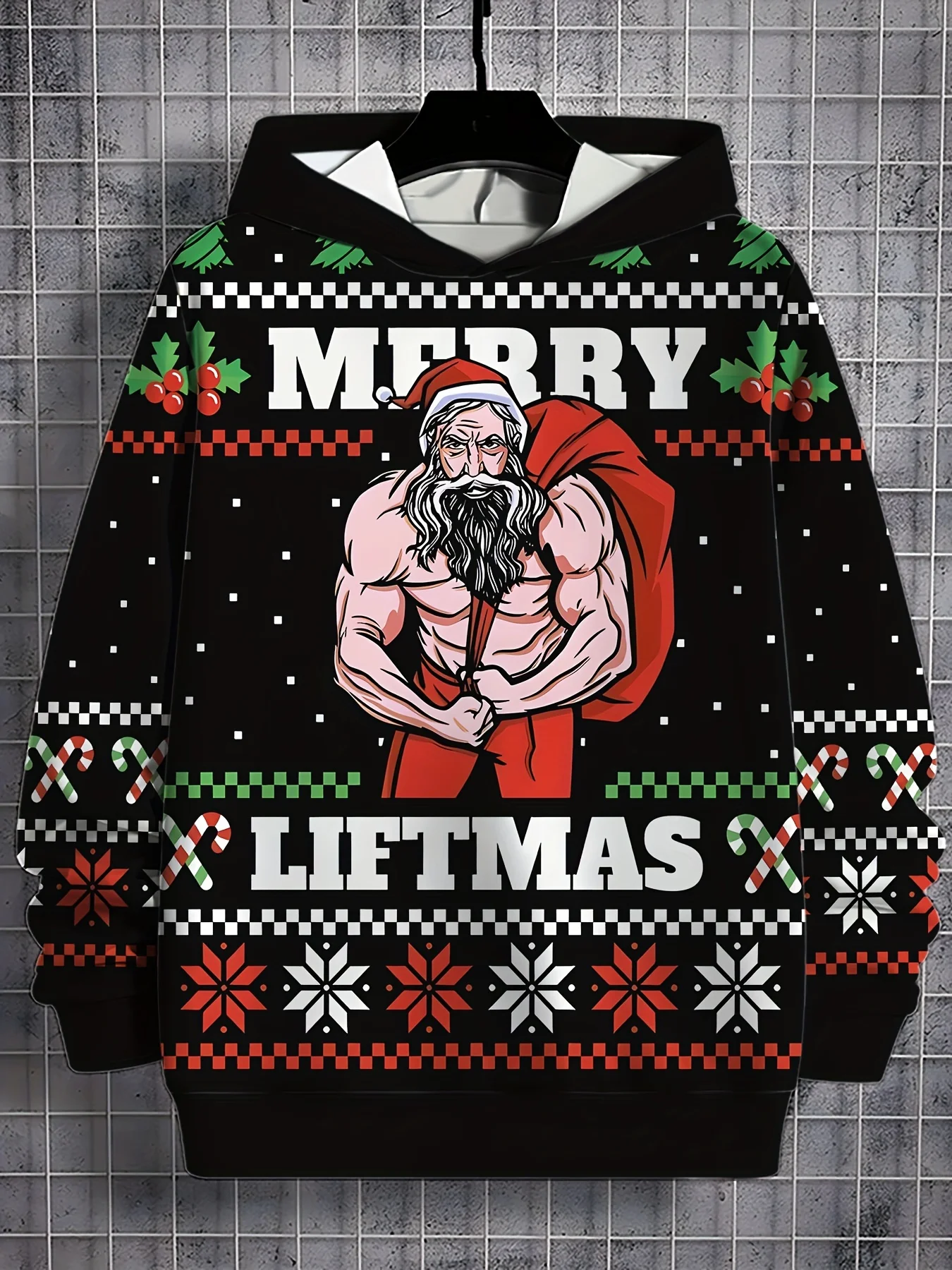 thumbnail image 1 of Sudadera con capucha de Papá Noel con estampado 3D para hombre, ropa deportiva con cordón, informal, a la moda, para Navidad, 1 of 5