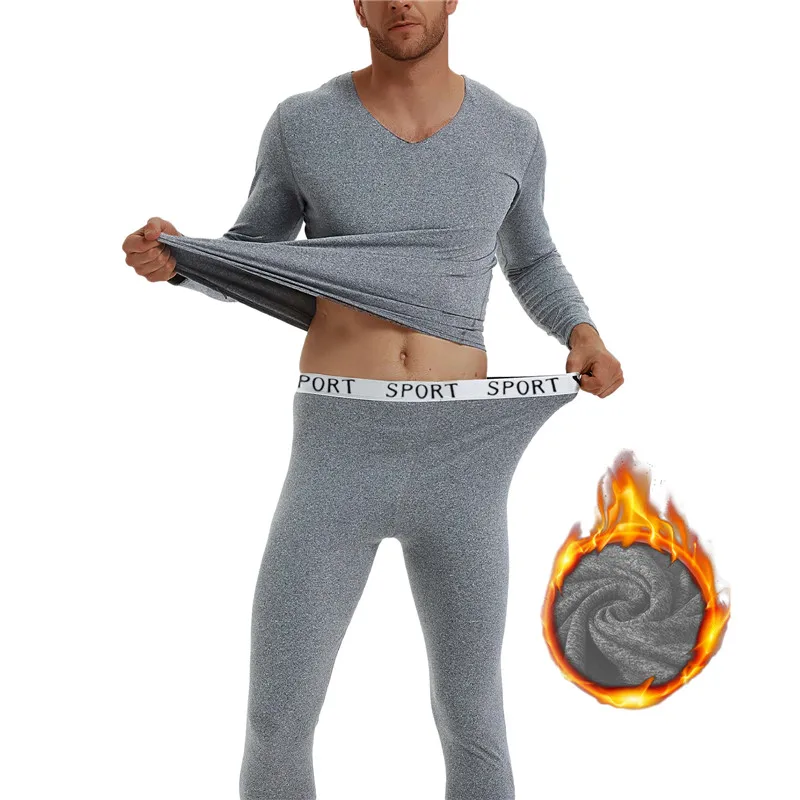 

Men'S Cotton Thermal Underwear Set Slim Top And Pants 2 Pieces V-Neck Seamless Warm Brushed Home Set