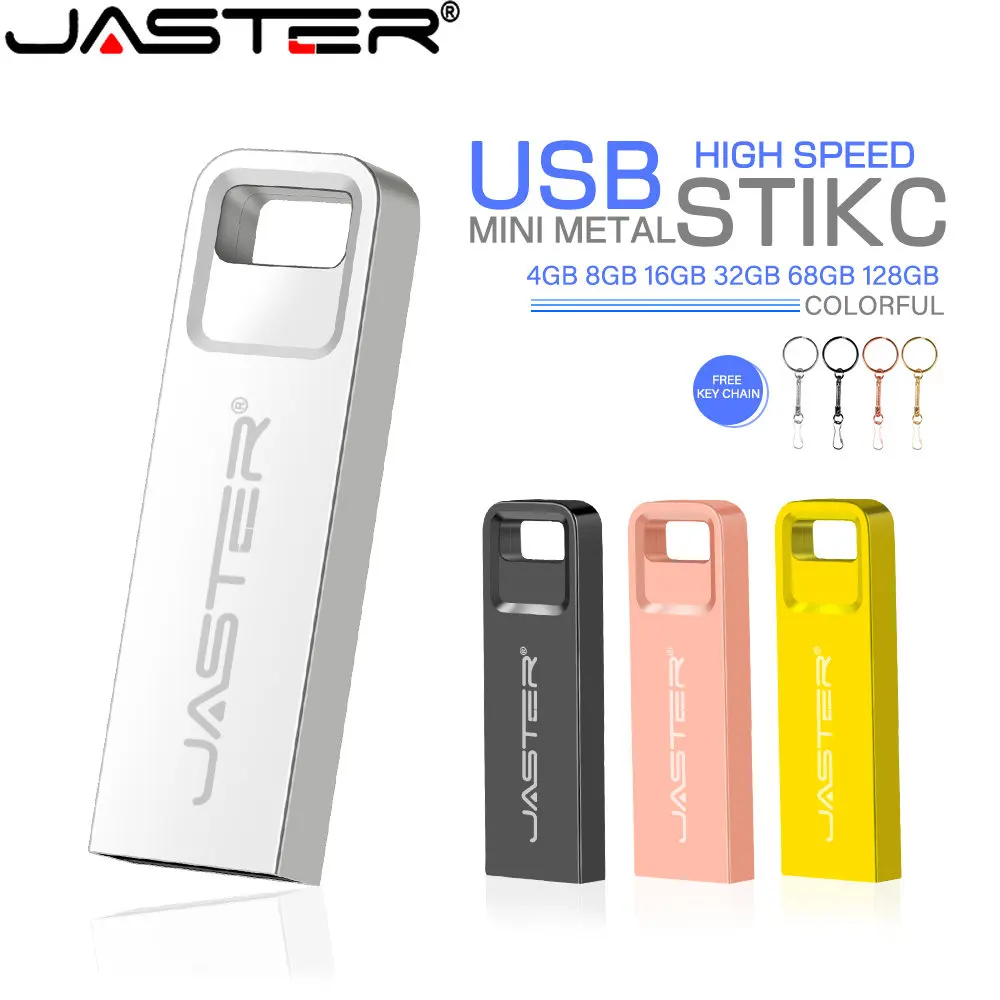  JASTER Metal USB 2.0 Flash Drives 64GB Pen Drive 32GB Black High speed Memory Stick Free Custom LOGO 16GB Gift Key Chain U disk 