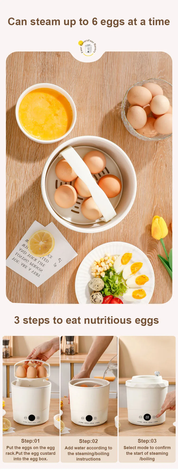 Multifunctional Household Electric Stewed Eggs Boiler Automatic Power-off of Custard Steamer Egg Cooker Poacher Heater Warmer EU