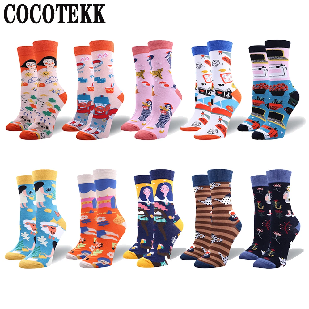 Hot New Brand Art Europe Trendy Street Women Socks Winter Warm Popular Cotton Casual Streetwear Funny Soft Happy Sox For Gifts