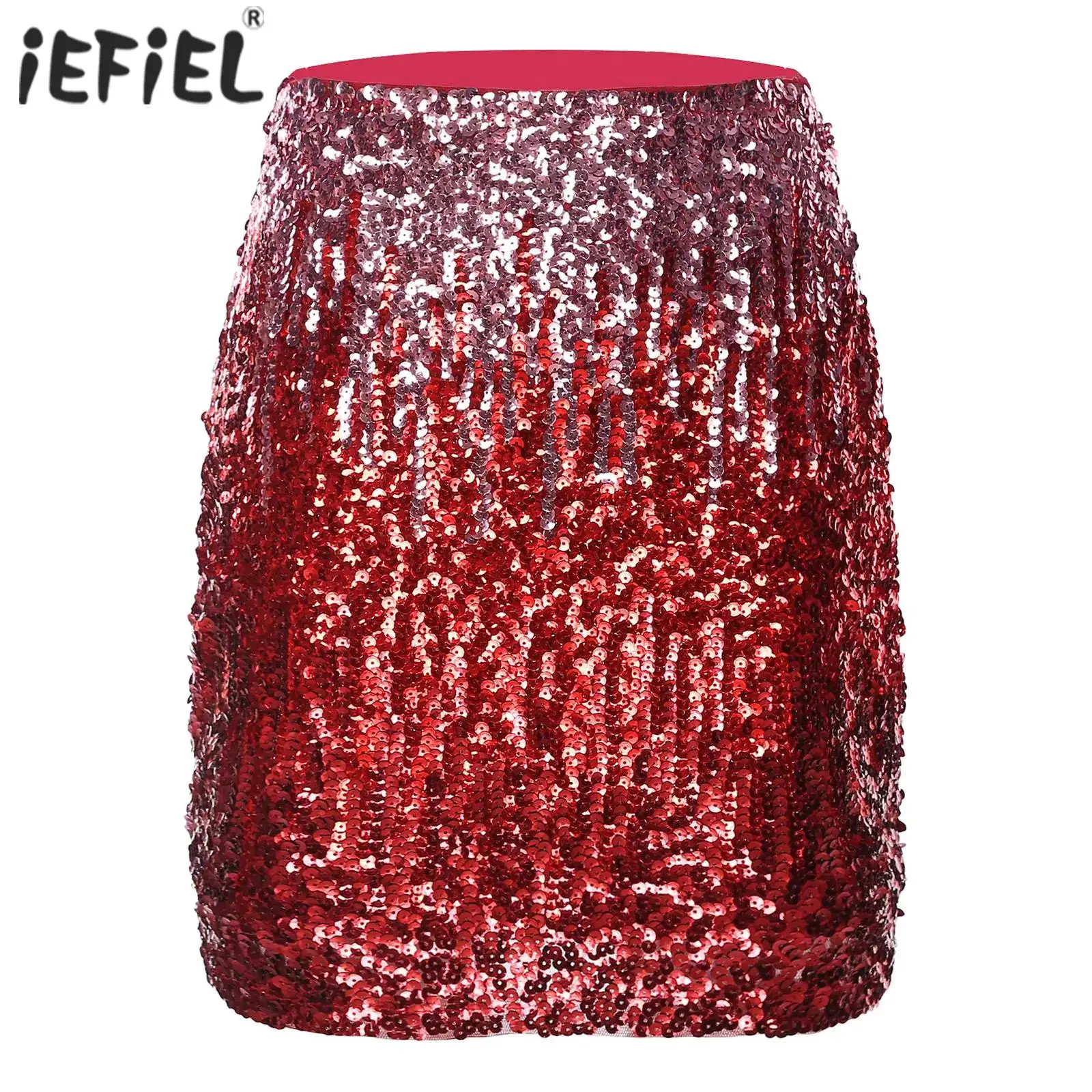 

Женская мини-юбка с блестками и градиентом, эластичный пояс с высокой талией, сверкающие Облегающие юбки для детской сценической выступления на сцене