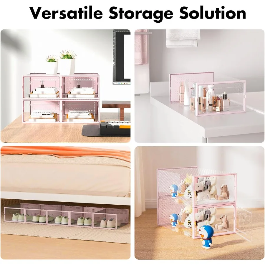 Shoe Storage Box 15 Pack Clear Plastic Stackable Shoe Organizer for Closet Interlocking Design Shoe Container Bins for Sneakers