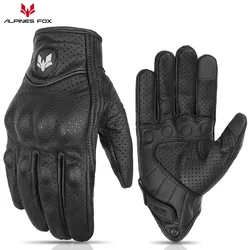 Vintage Genuine Leather Perforated Motorcycle Racing Gloves - Retro Summer Breathable Design for Men & Women (Black Hole)