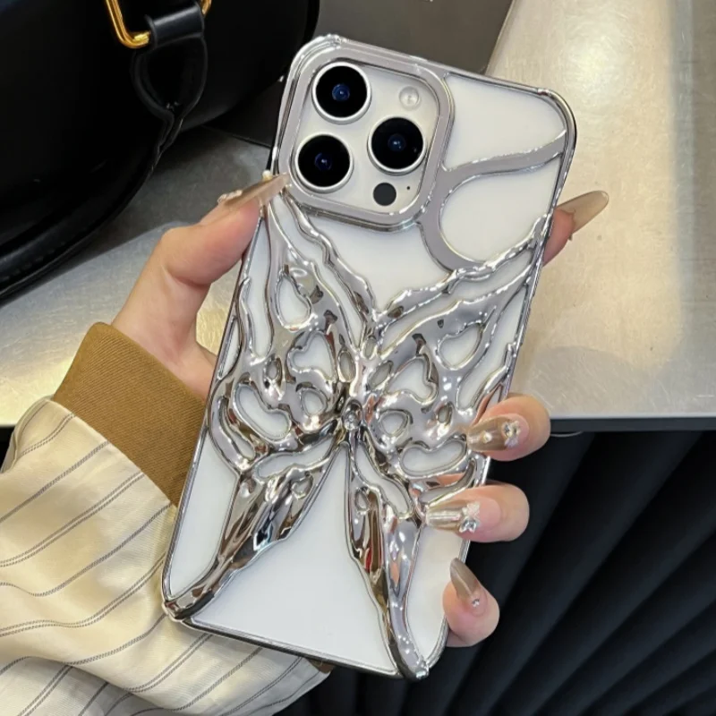 Fashion Plating Hollow Butterfly Pattern Matte Shockproof Phone Case with Heat Dissipation
