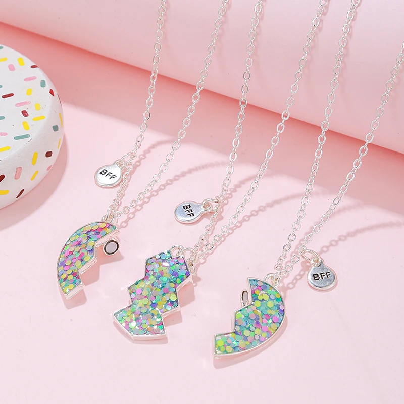 Luminous Star 3Pcs Broken Heart Pendant for Girls Bestie Friendship BFF  Necklaces 3 Best Friend Jewelry Gift