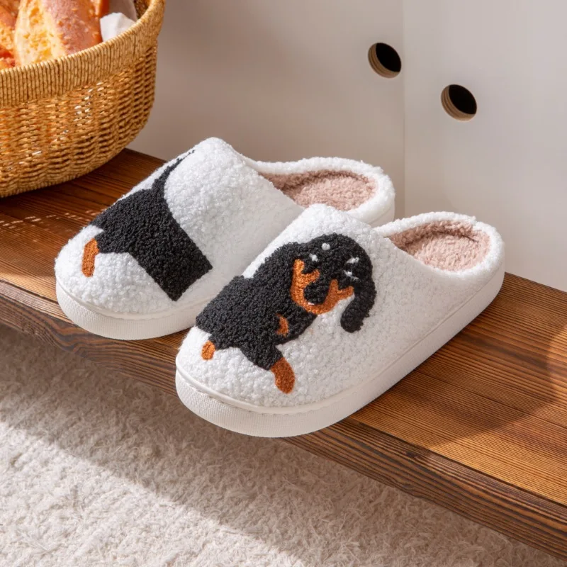 2024 Hot Style European and American Cotton Slippers for Men and Women At Home Winter Dachshund Embroidered Warm Indoor 3