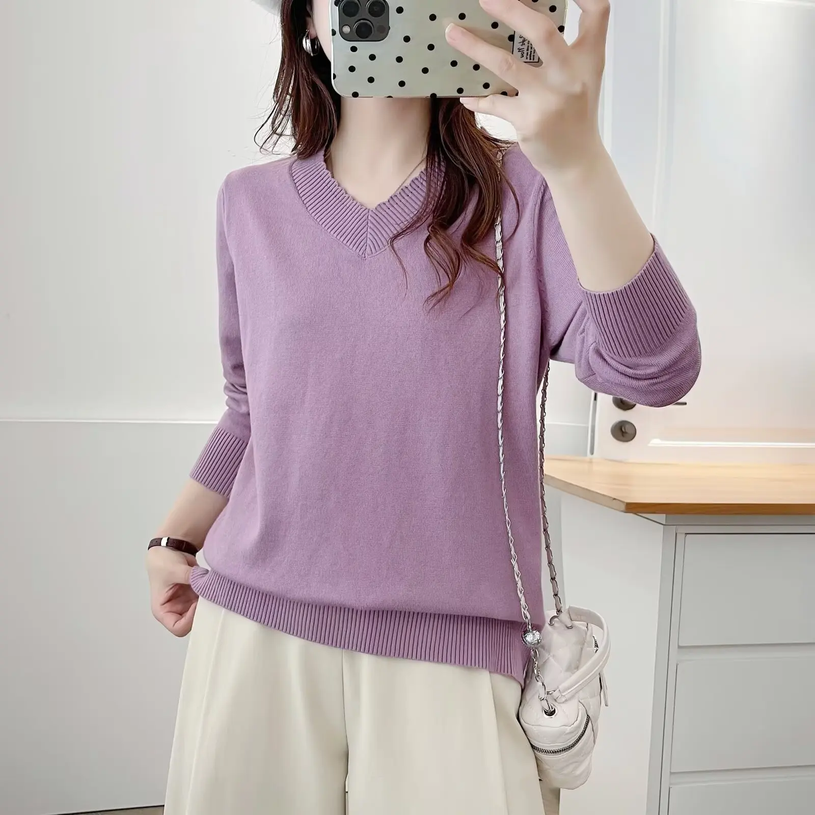 XXXXL Fashion Plus Size Women's Sweaters New Simple And Basic V-neck Knitted Pullovers In Autumn And Winter Casual 6697