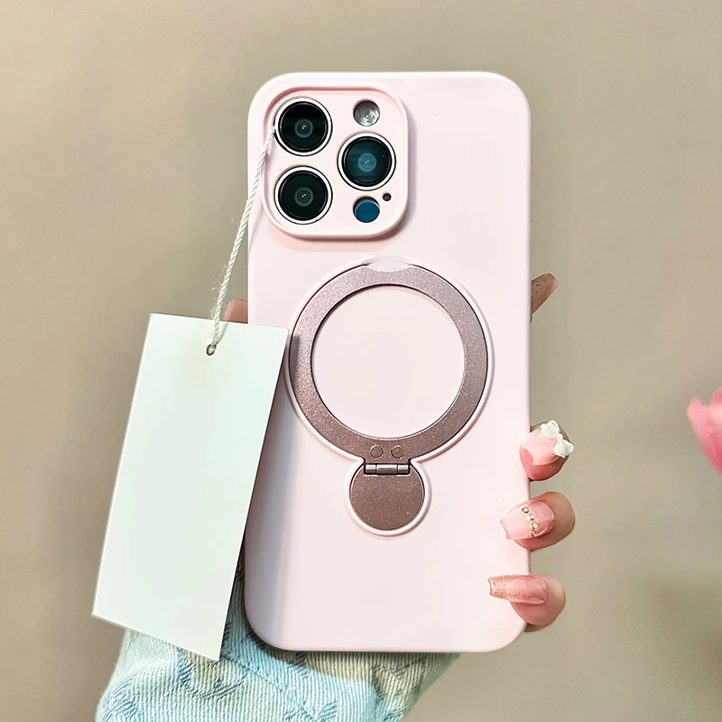 Liquid Silicone Magnetic Ring Stand Holder Case with Metal Support