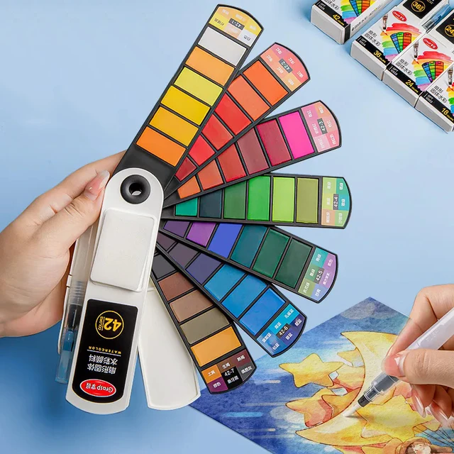 Paint Watercolor Boxed Fan Solid 24 Colors Portable Watercolor Paint Tools Set for Students Art 1