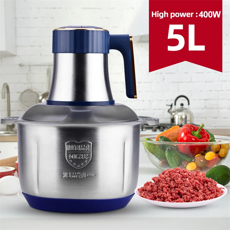 6.5L Large Capacity 1500W Electric Food Processor Chopper Three Speeds  Stainless Steel Vegetables Meat Grinder Mincer